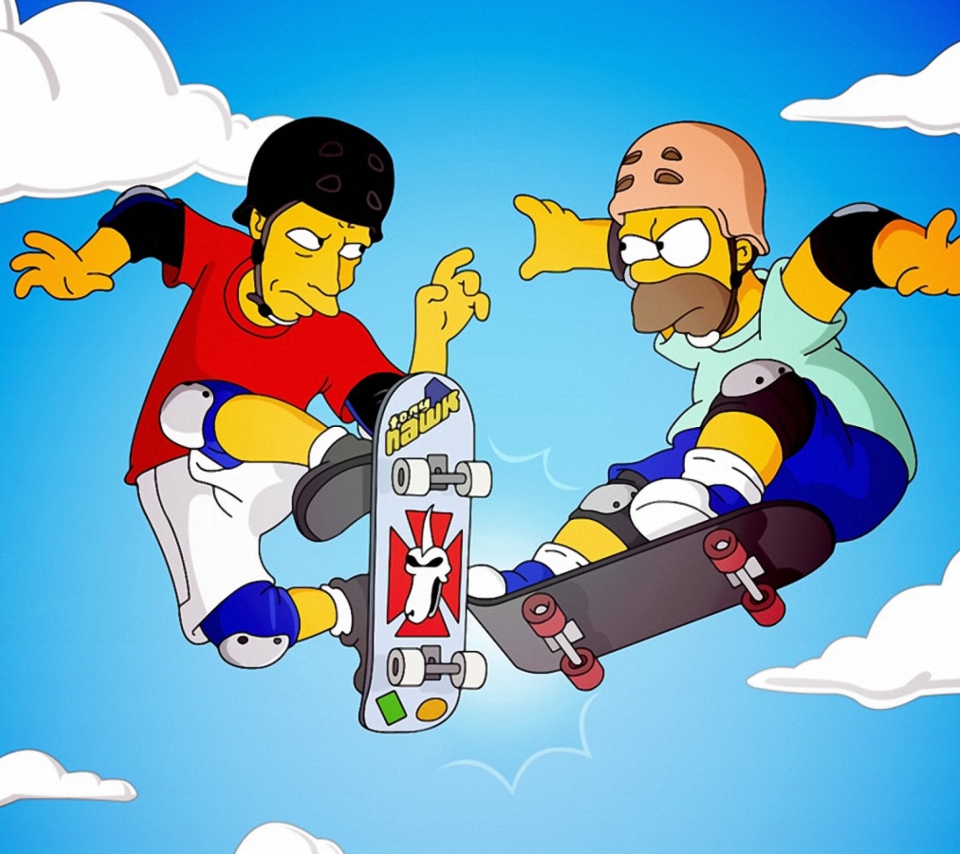 Обои Homer Simpson and Tony Hawk 960x854