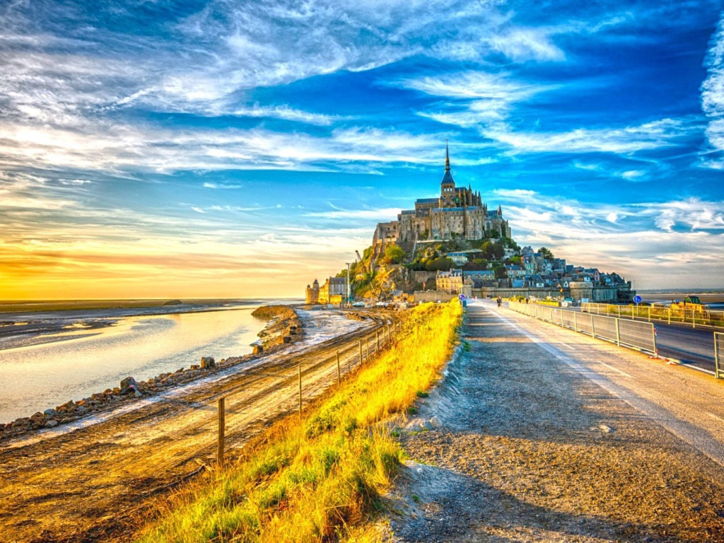 Fondo de pantalla Normandy, Mont Saint Michel HDR 1024x768