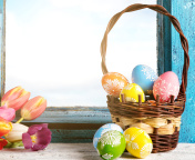 Easter eggs in basket wallpaper 176x144