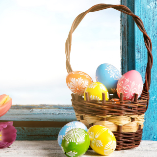 Easter eggs in basket Wallpaper for 2048x2048