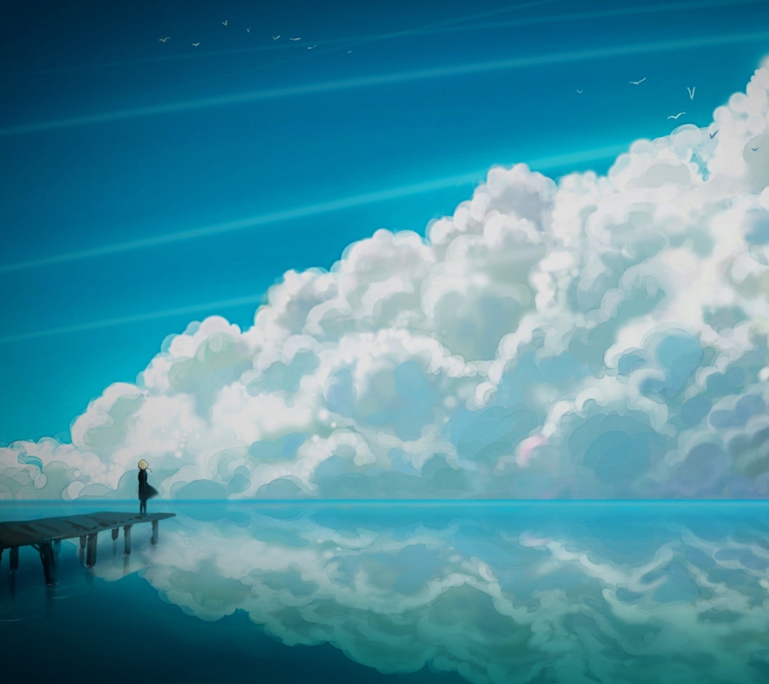 Das Blue Sky And Fluffy Clouds Wallpaper 1080x960