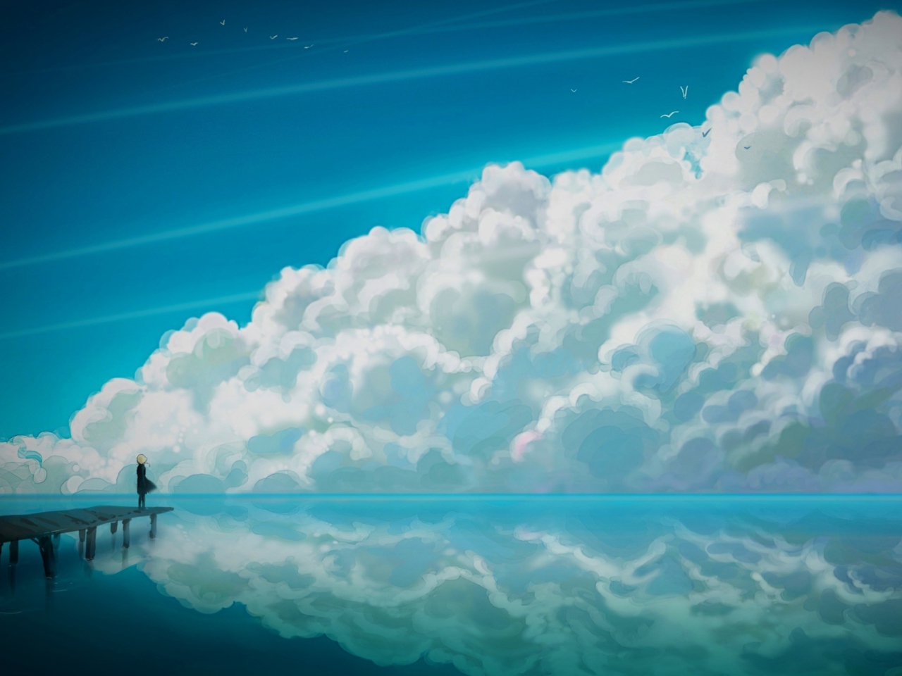 Das Blue Sky And Fluffy Clouds Wallpaper 1280x960