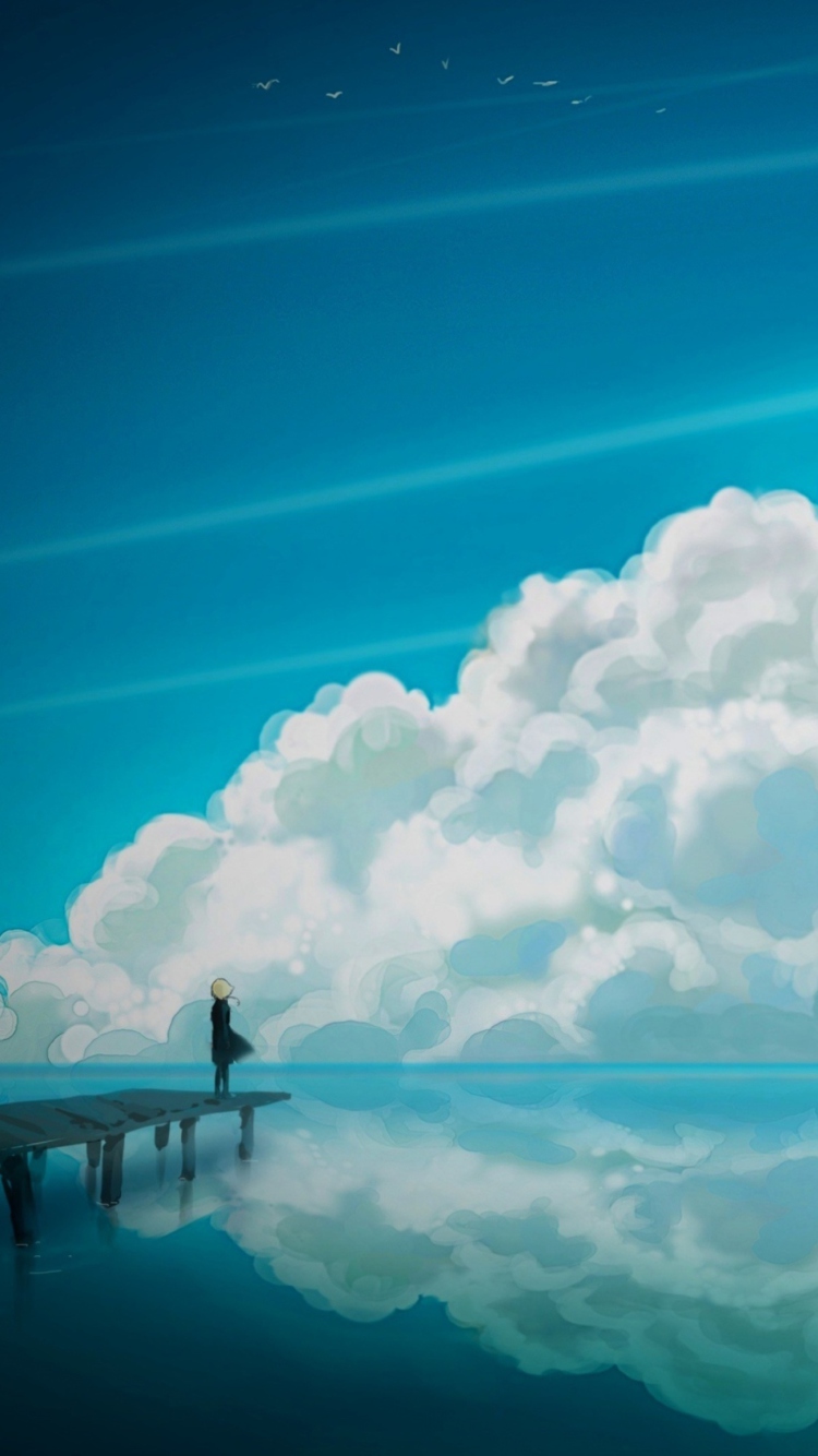 Blue Sky And Fluffy Clouds screenshot #1 750x1334