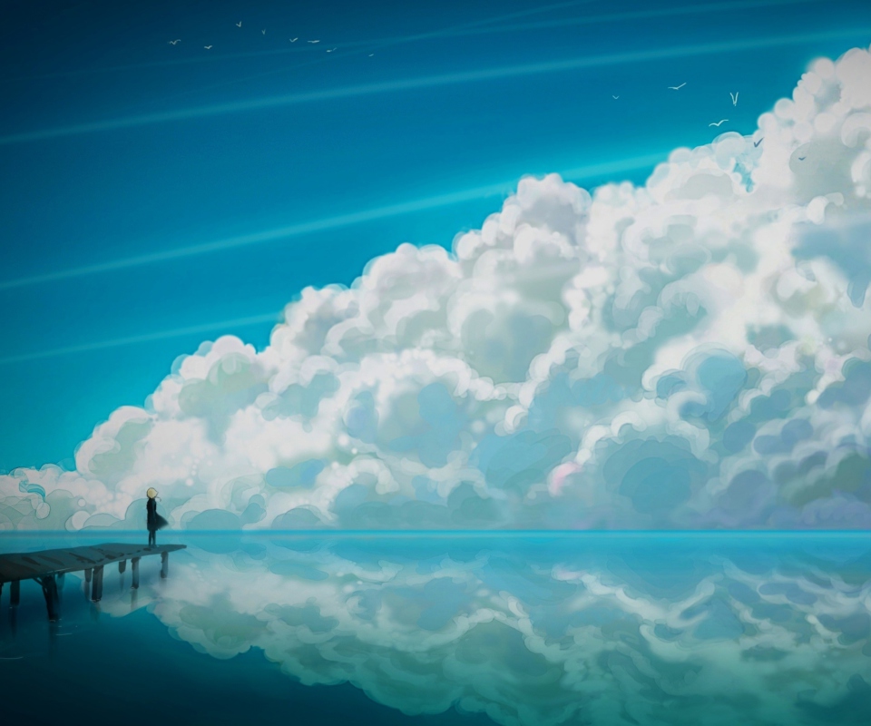 Das Blue Sky And Fluffy Clouds Wallpaper 960x800