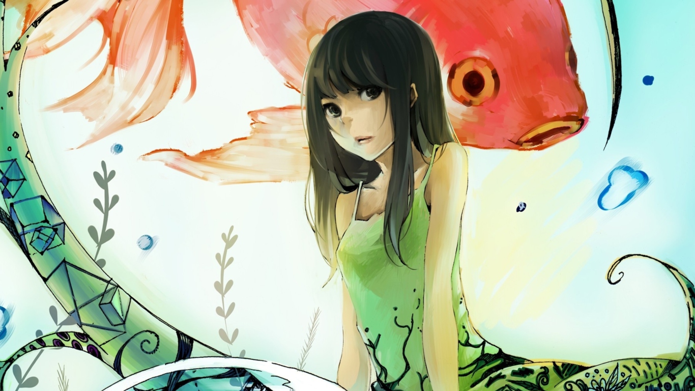Обои Cute Anime Girl Painting 1366x768
