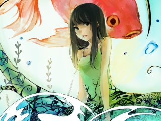 Das Cute Anime Girl Painting Wallpaper 320x240