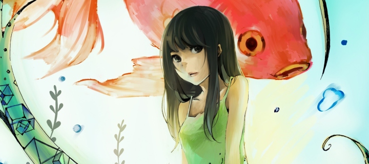 Das Cute Anime Girl Painting Wallpaper 720x320