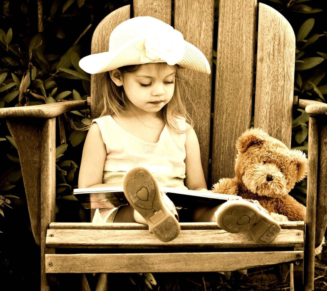 Little Girl Reading Book wallpaper 1080x960