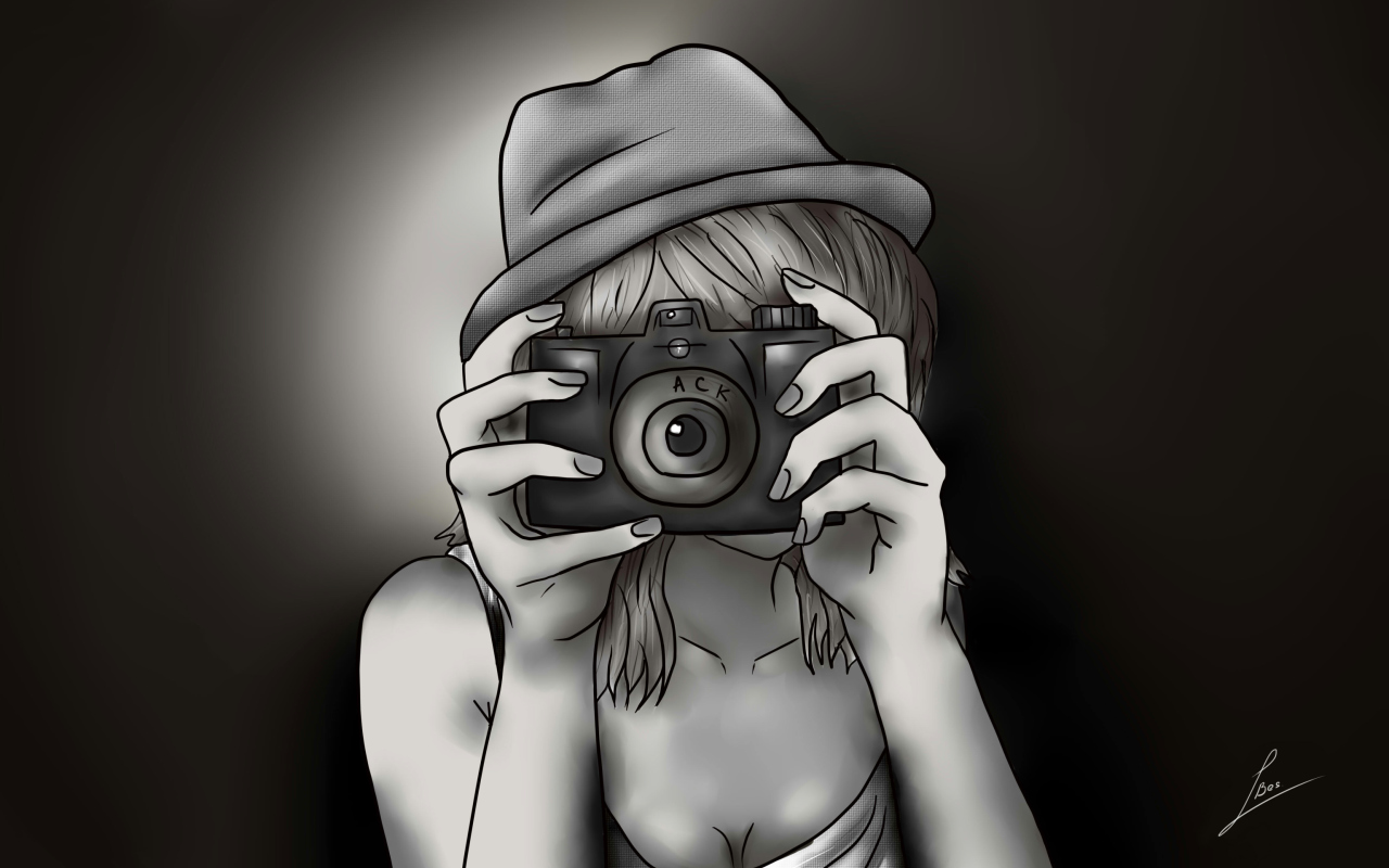 Screenshot №1 pro téma Black And White Drawing Of Girl With Camera 1280x800