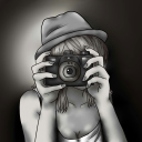 Black And White Drawing Of Girl With Camera wallpaper 128x128