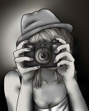 Sfondi Black And White Drawing Of Girl With Camera 128x160