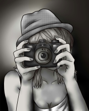 Black And White Drawing Of Girl With Camera wallpaper 176x220