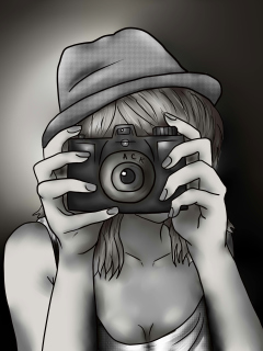 Обои Black And White Drawing Of Girl With Camera 240x320