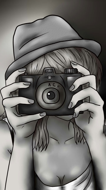 Sfondi Black And White Drawing Of Girl With Camera 360x640