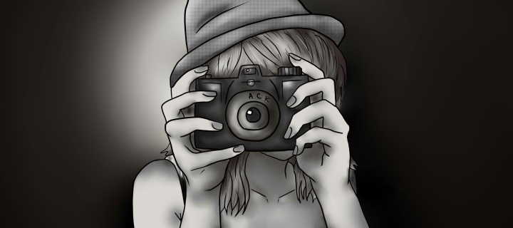 Screenshot №1 pro téma Black And White Drawing Of Girl With Camera 720x320