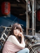 Cute Asian Girl With Bicycle screenshot #1 132x176