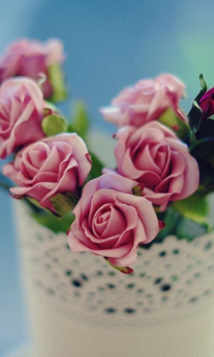 Beautiful Pink Roses In White Vintage Vase wallpaper 240x400