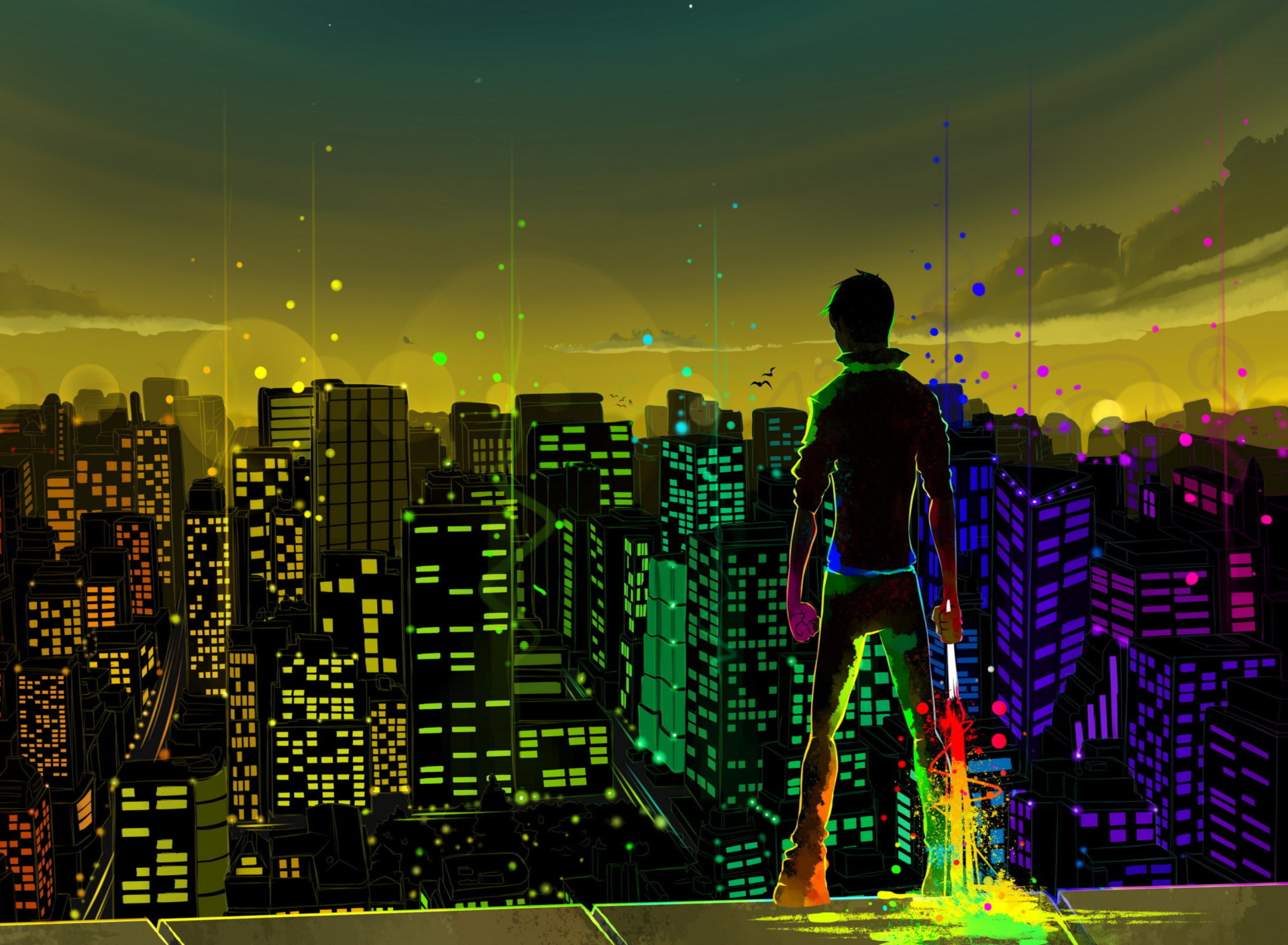 Fondo de pantalla Big City Colorful Illustration 1920x1408