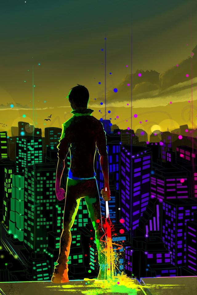 Das Big City Colorful Illustration Wallpaper 640x960