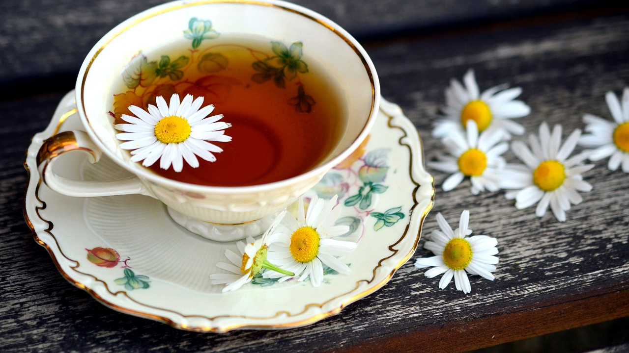 Fondo de pantalla Tea with daisies 1280x720