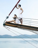 Two Sailors On Yacht wallpaper 128x160