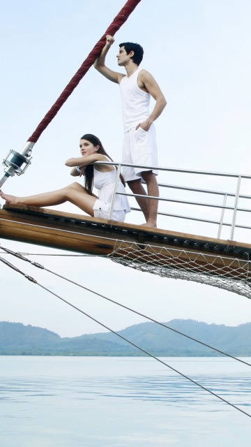 Two Sailors On Yacht wallpaper 360x640