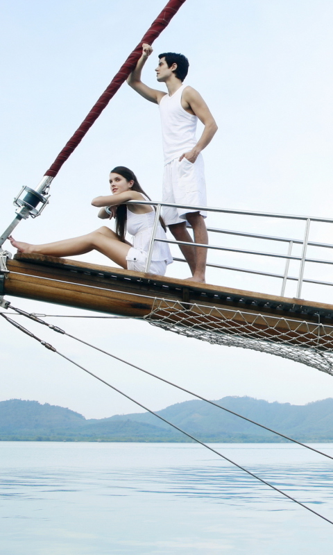Two Sailors On Yacht wallpaper 480x800