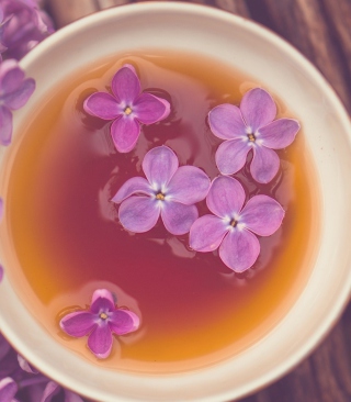 Free Cup Of Tea And Lilac Flowers Picture for Nokia Asha 306