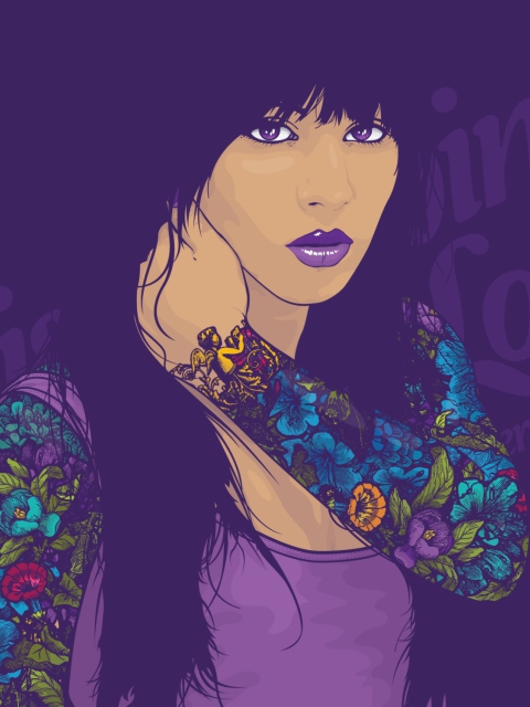 Das Flower Tattoo Girl Wallpaper 480x640
