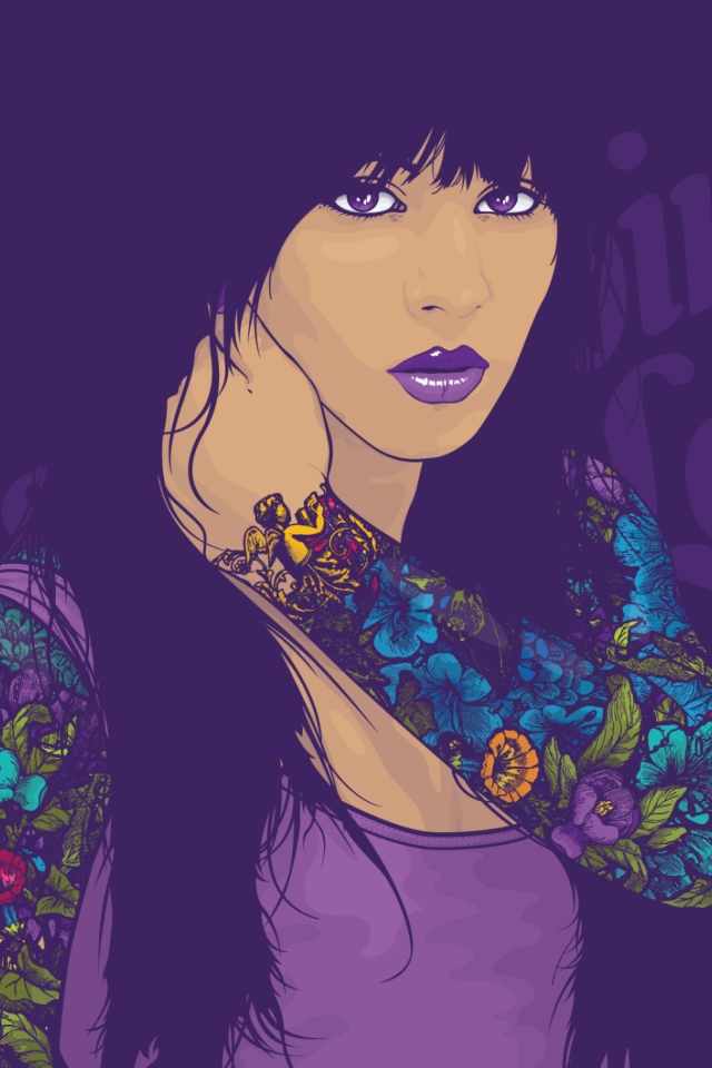 Das Flower Tattoo Girl Wallpaper 640x960