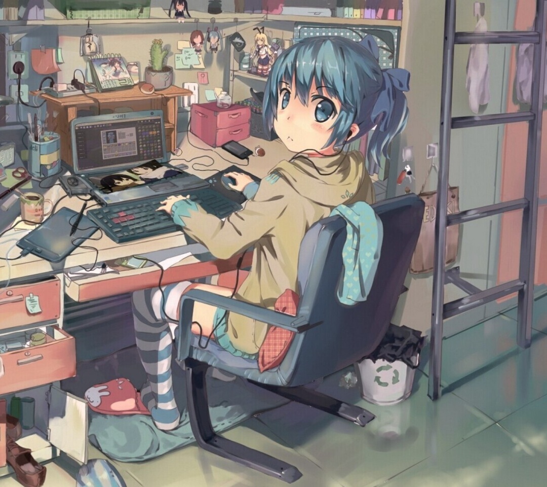 Das Anime girl Computer designer Wallpaper 1080x960