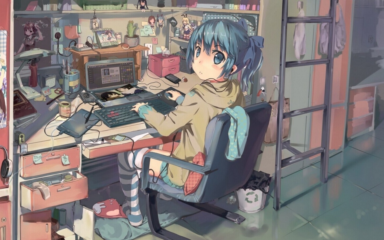 Anime girl Computer designer wallpaper 1280x800