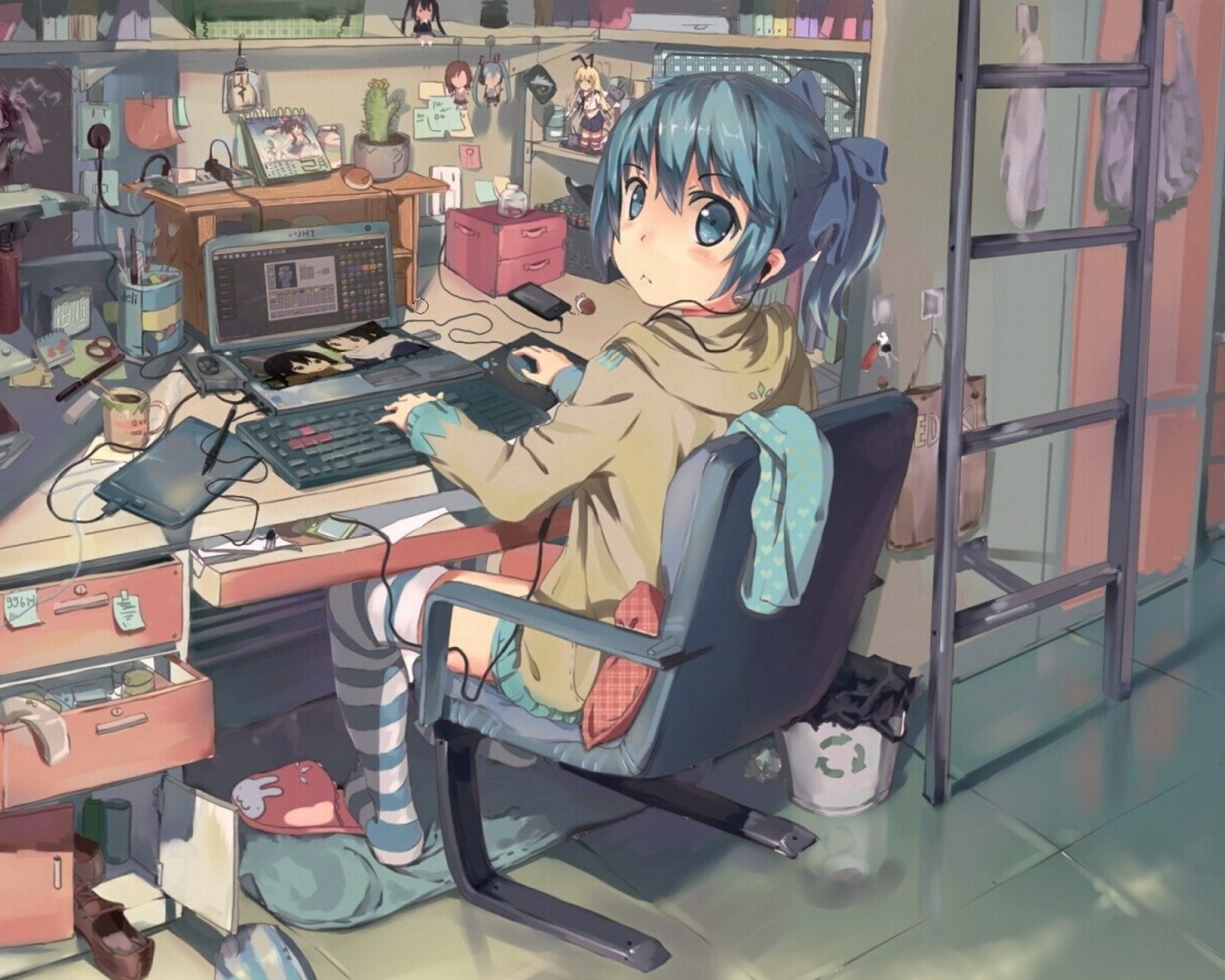 Fondo de pantalla Anime girl Computer designer 1600x1280