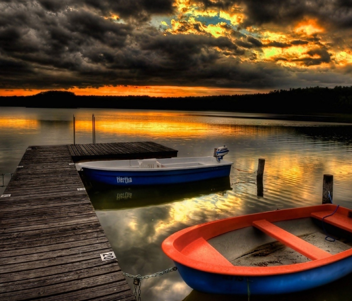 Обои Silent Evening Boats HD Wallpaper 1200x1024