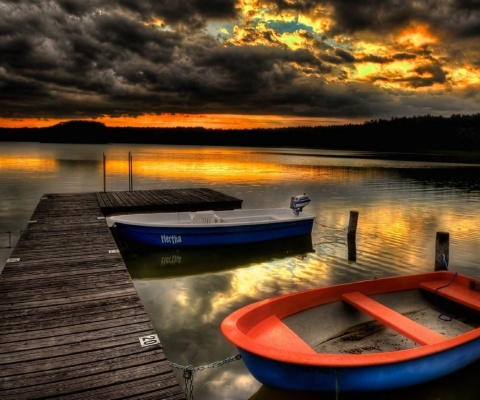 Silent Evening Boats HD Wallpaper screenshot #1 480x400