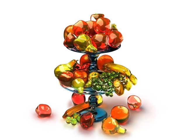 Das 3D Glass Fruits Wallpaper 640x480