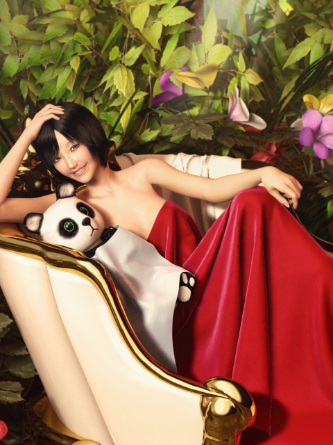 Asian Girl And Panda wallpaper 480x640
