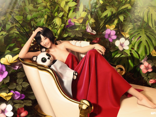 Das Asian Girl And Panda Wallpaper 640x480