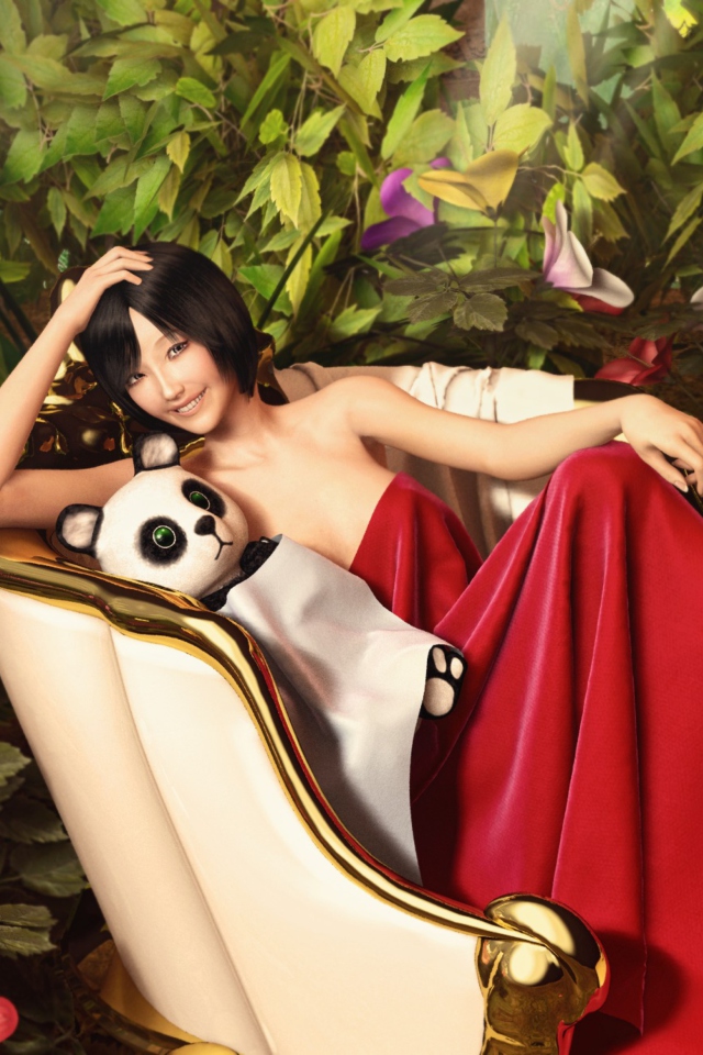Sfondi Asian Girl And Panda 640x960