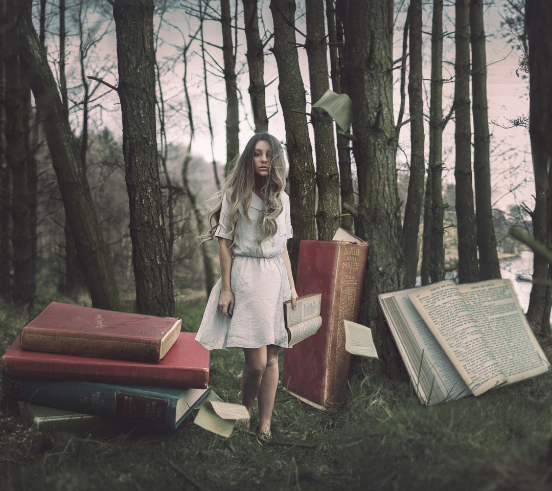 Forest Nymph Surrounded By Books wallpaper 1080x960