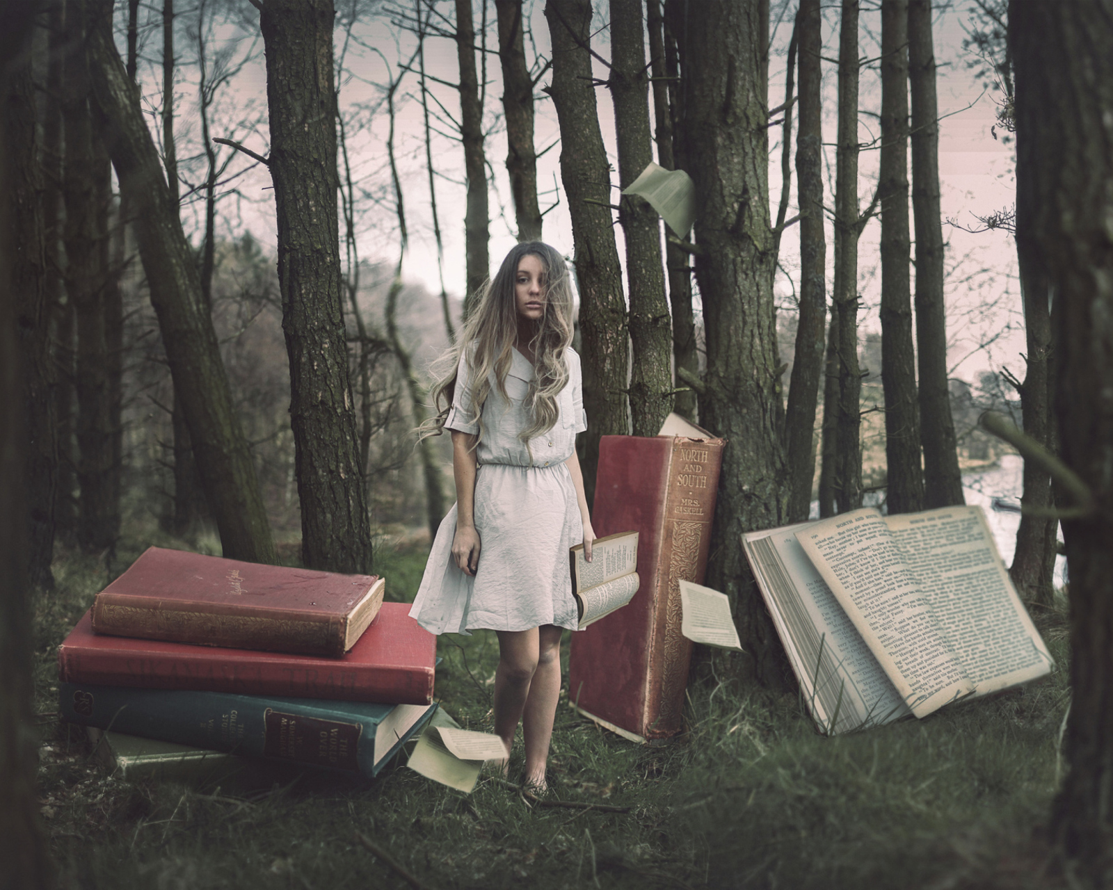 Forest Nymph Surrounded By Books wallpaper 1600x1280