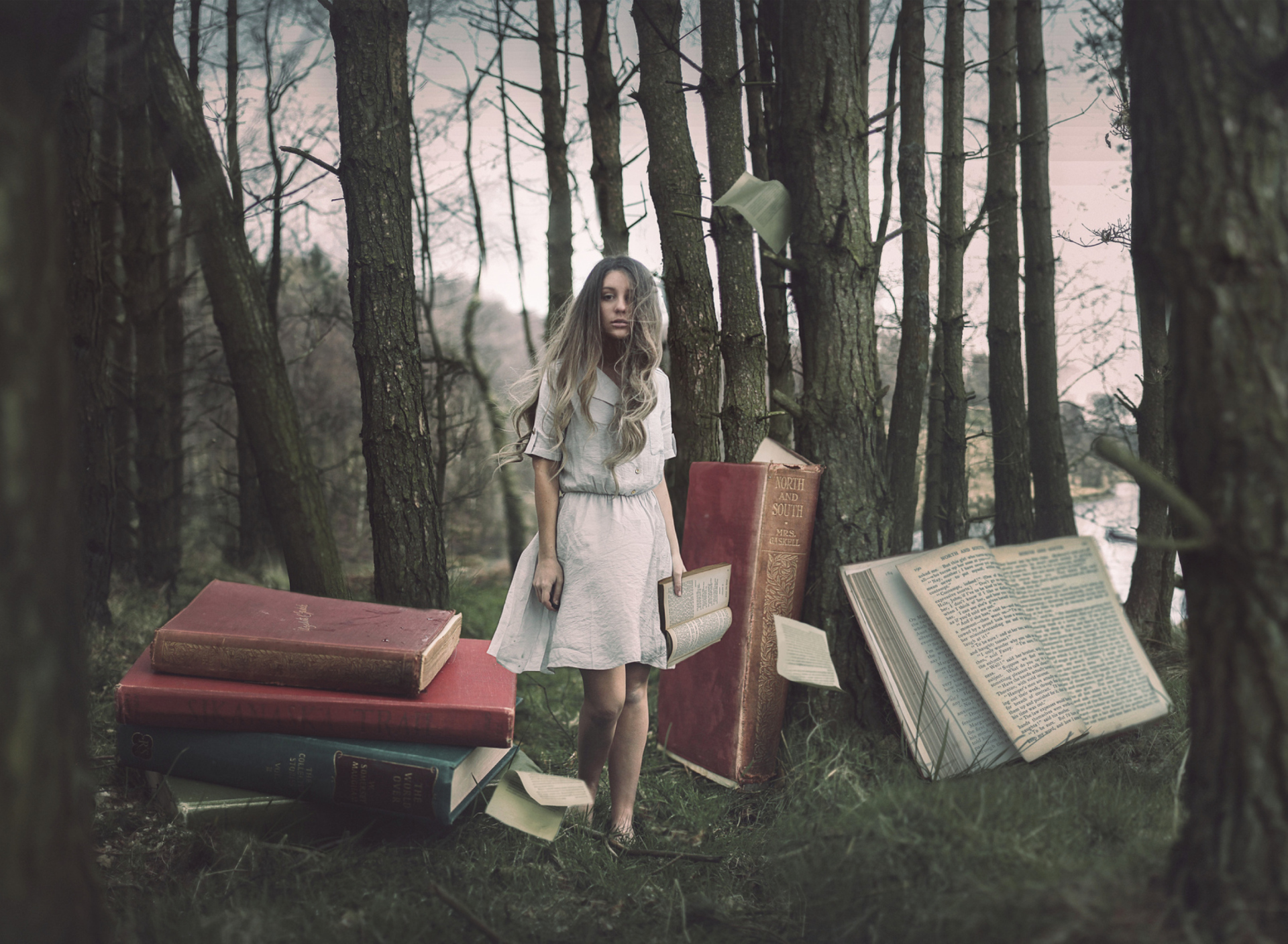 Fondo de pantalla Forest Nymph Surrounded By Books 1920x1408