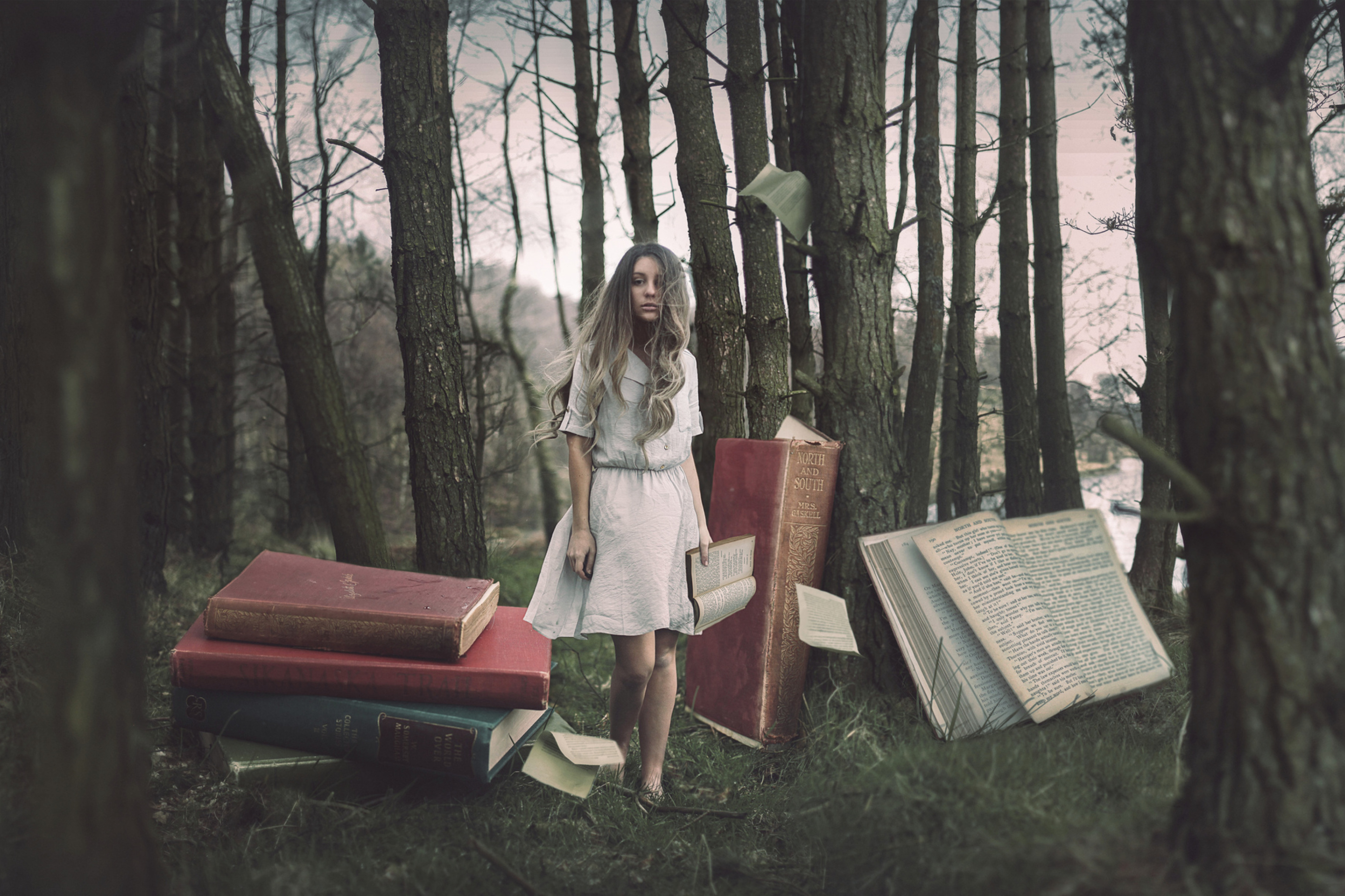 Обои Forest Nymph Surrounded By Books 2880x1920