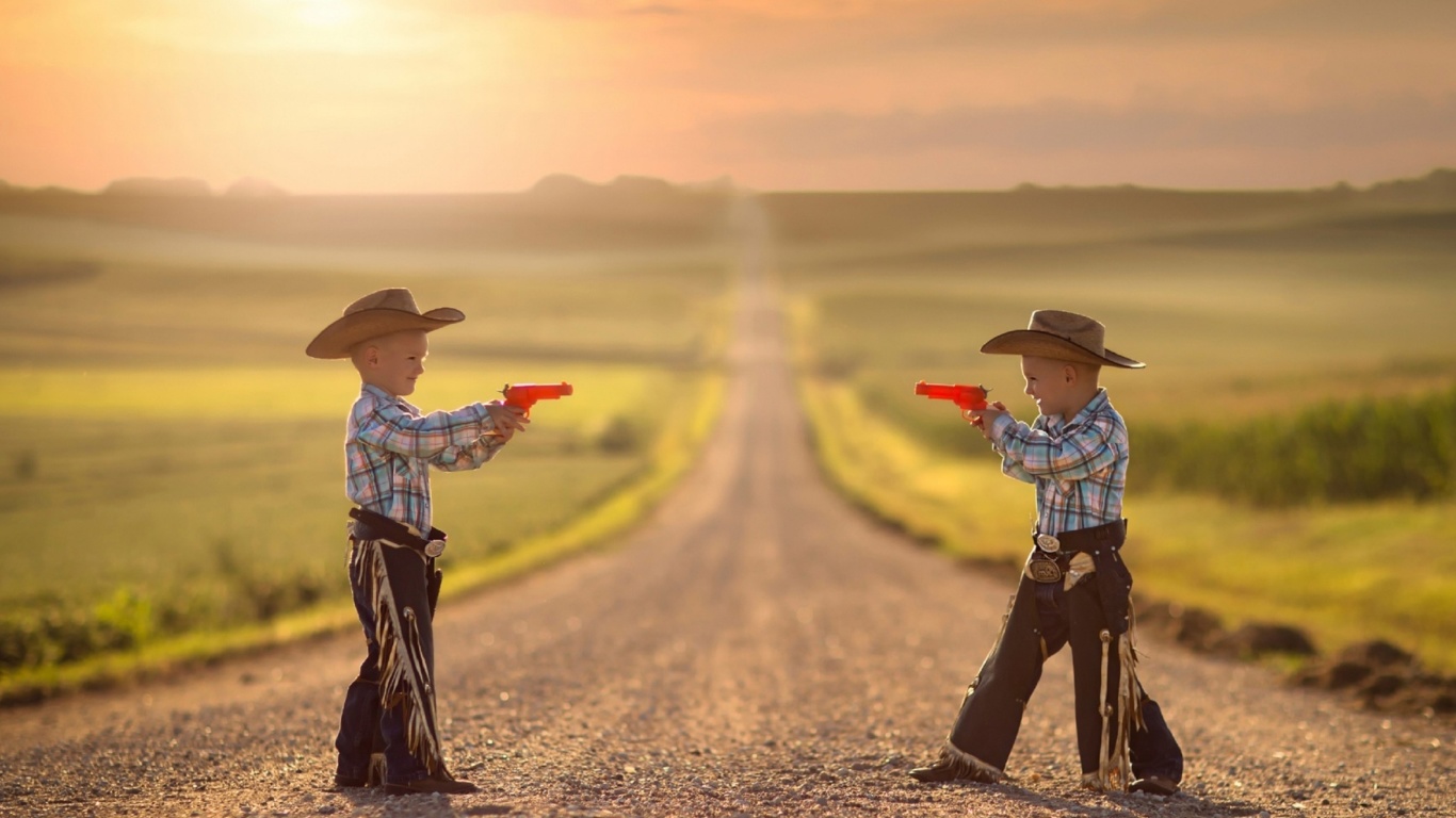 Children cowboys wallpaper 1366x768