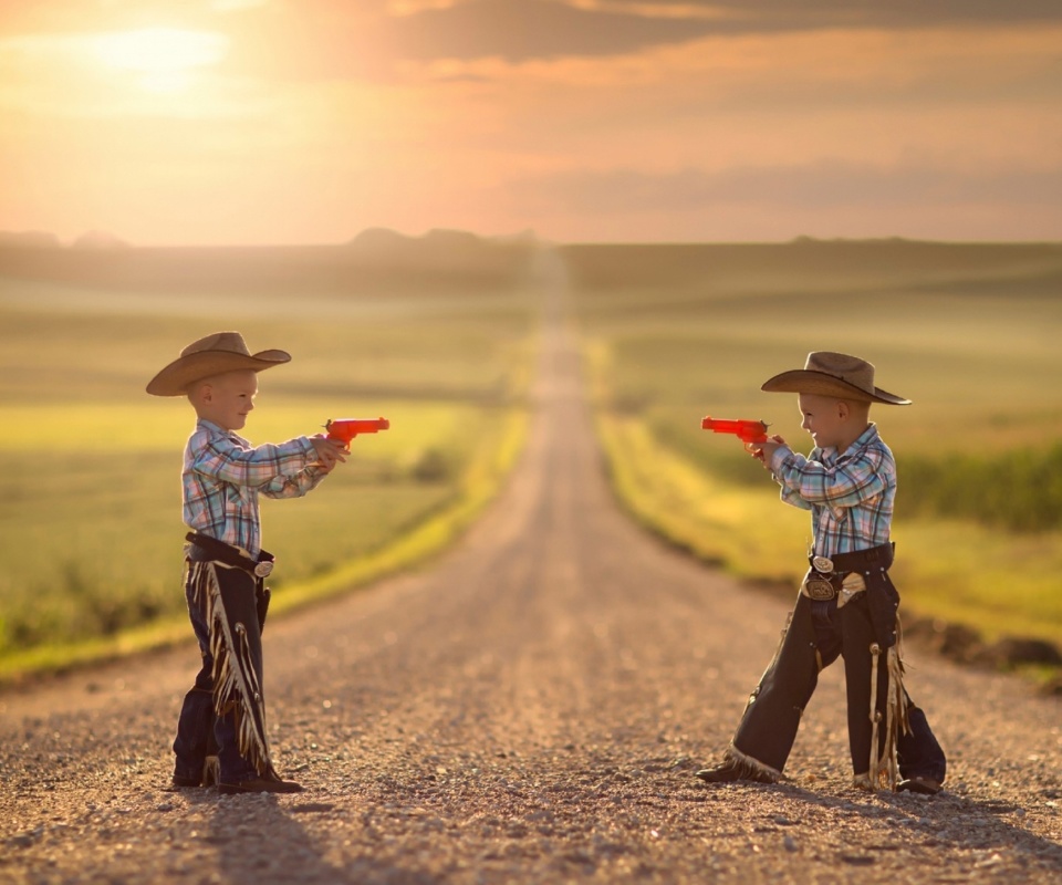 Children cowboys wallpaper 960x800