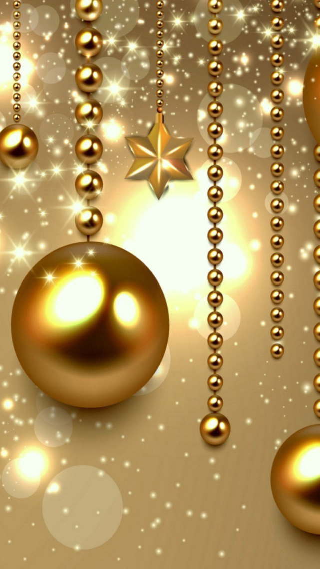 Обои Golden Christmas Balls 640x1136