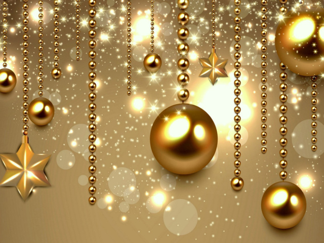 Обои Golden Christmas Balls 640x480