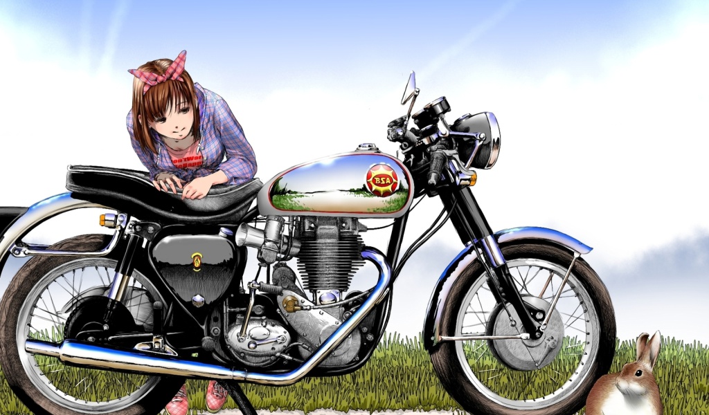 Anime Girl with Bike wallpaper 1024x600