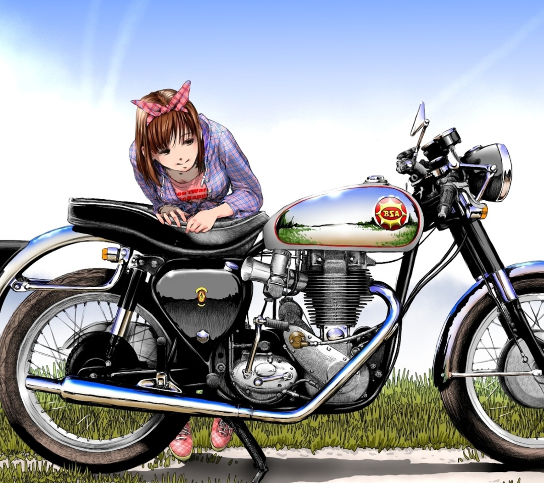 Обои Anime Girl with Bike 1080x960