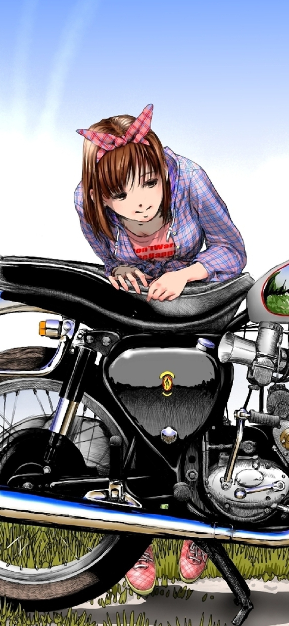 Обои Anime Girl with Bike 1170x2532